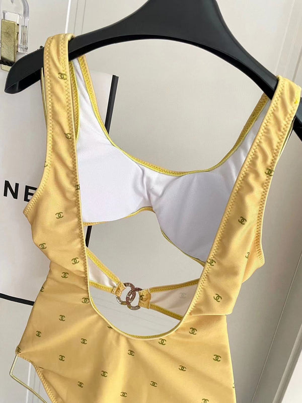 Chanel Swimsuit Yellow White Cotton