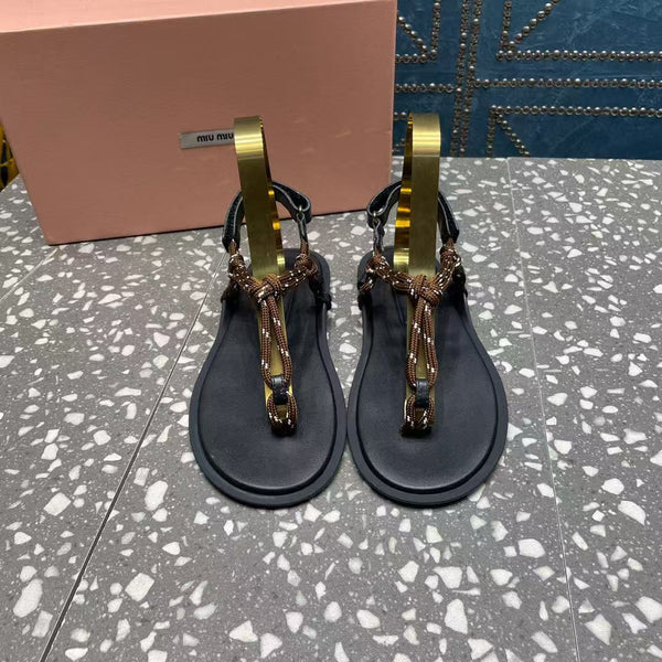 miu riviere cord & leather brown sandal