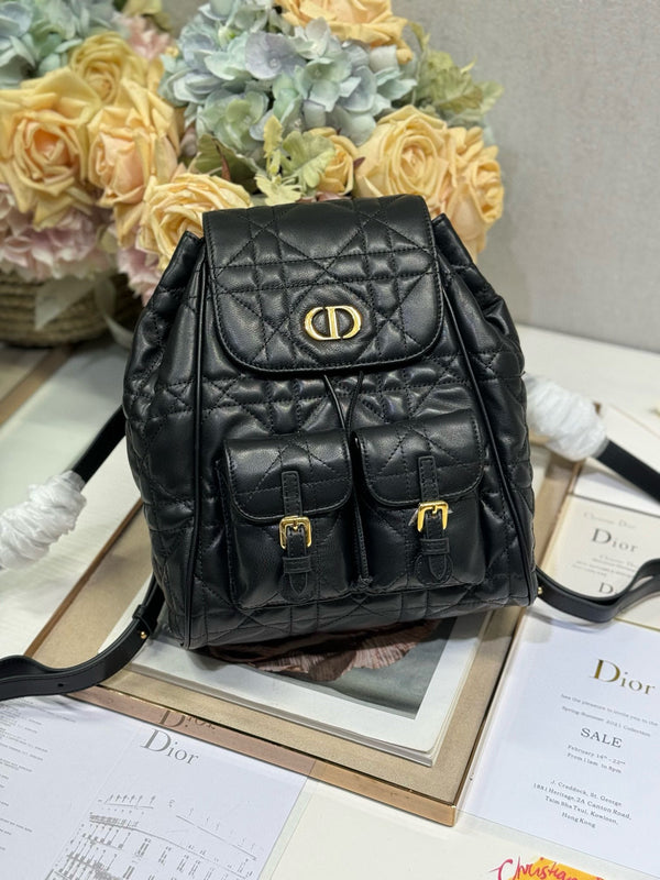 CD Caro Medium Size Backpack Black Sheepskin 23 x 26.7 x 12.5 cm