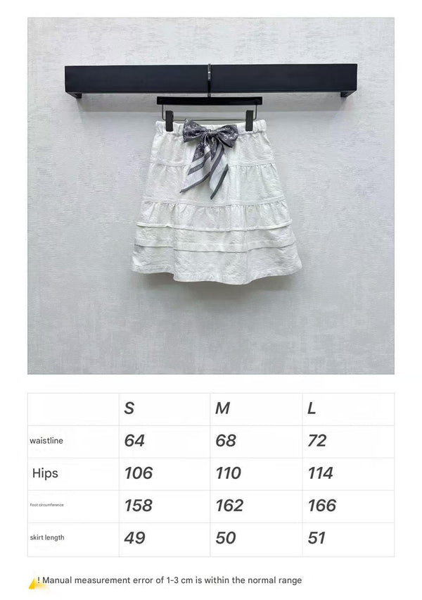 LV25 Embossed Denim Scarf Skirt White Grey Cotton 291767