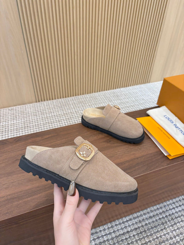 LV Cosy Flat Comfort Clog Light Brown Suede GHW