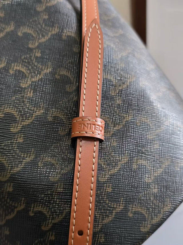 Celine Clara Bag 19 Black Brown Canvas Calfskin