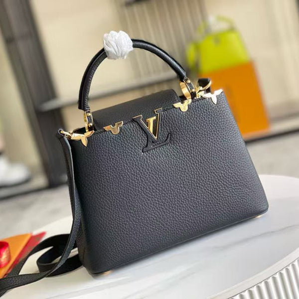 LV Capucines Handbag 27cm Black Gold Cowhide