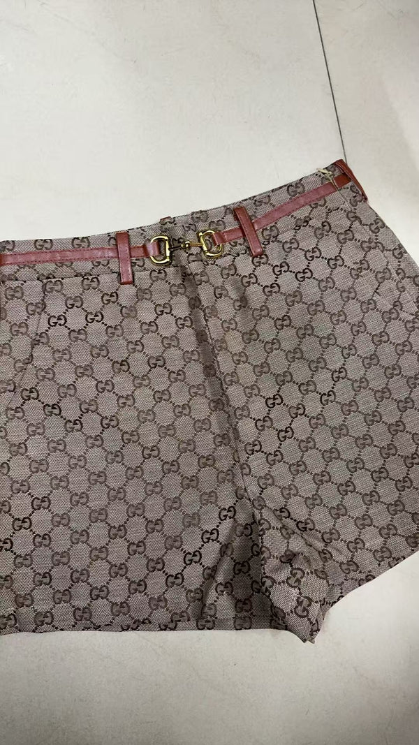 GG Letter Jacquard Woven Shorts Light Brown Polyester Fiber