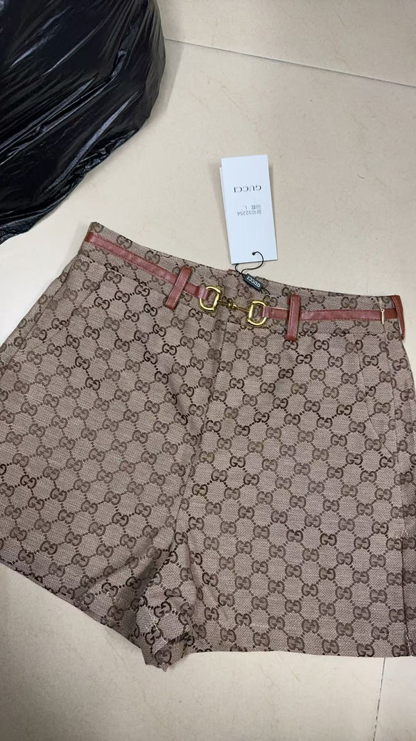 GG Letter Jacquard Woven Shorts Light Brown Polyester Fiber