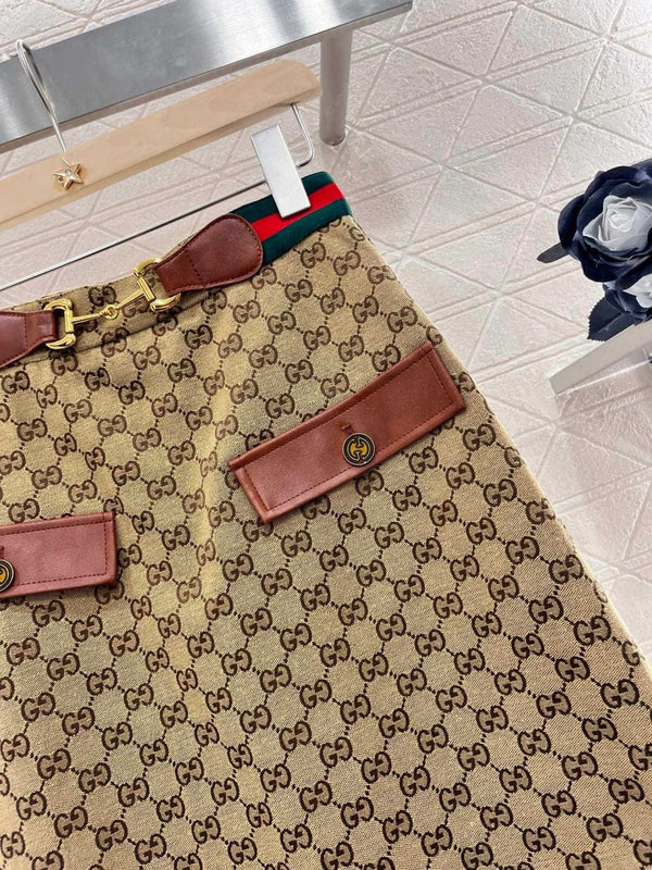 GG Mid-Length Skirt Canvas Brown Polyester Fiber