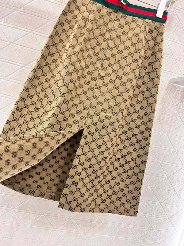 GG Mid-Length Skirt Canvas Brown Polyester Fiber