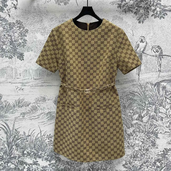 GG Canvas Dress Brown Polyester Fiber