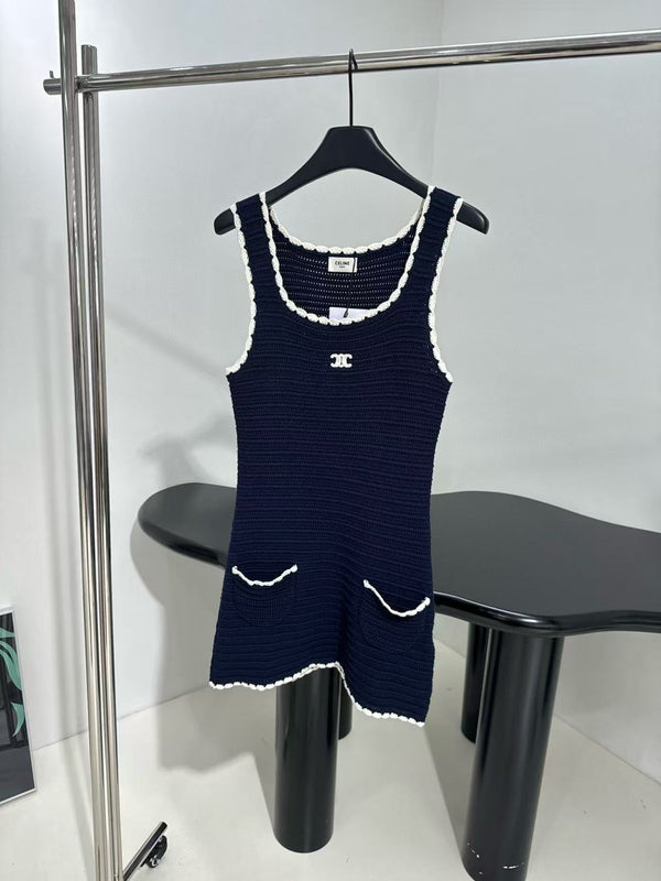Celine Vest Dress Blue mix White Knited Wool