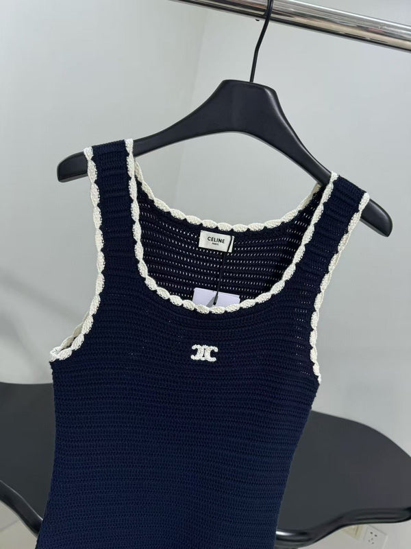 Celine Vest Dress Blue mix White Knited Wool