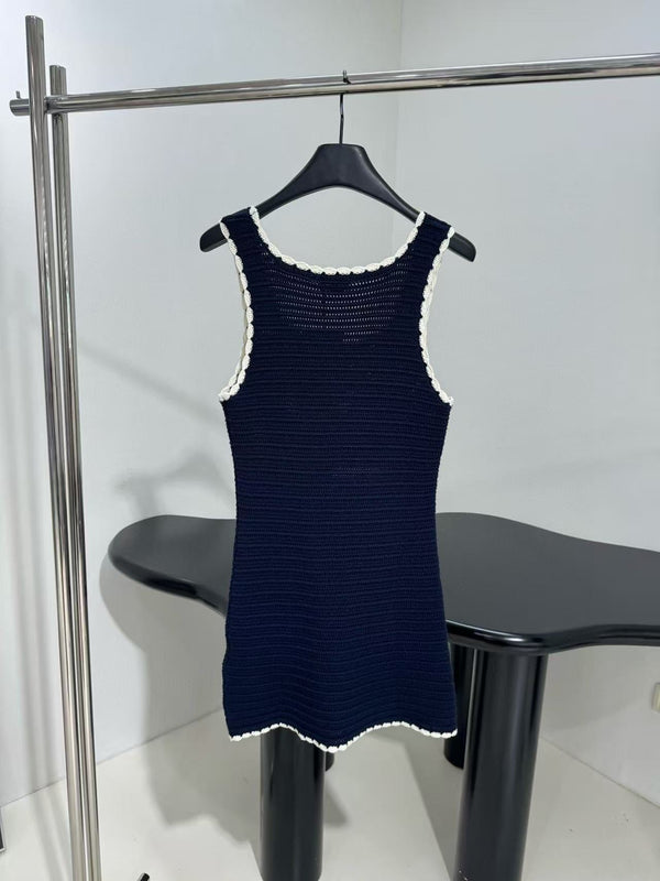 Celine Vest Dress Blue mix White Knited Wool