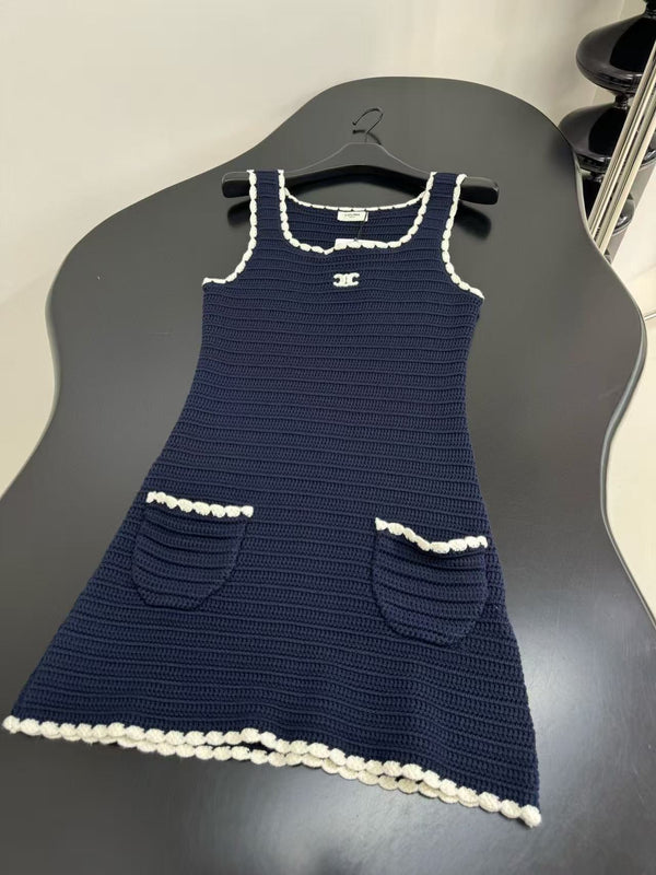 Celine Vest Dress Blue mix White Knited Wool