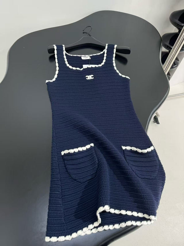 Celine Vest Dress Blue mix White Knited Wool