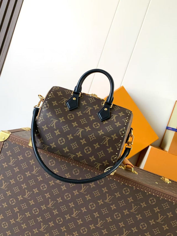 LV Speedy Trunk Bag 20cm Black Brown Cowhide Canvas