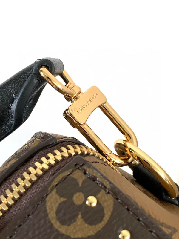 LV Speedy Trunk Bag 20cm Black Brown Cowhide Canvas