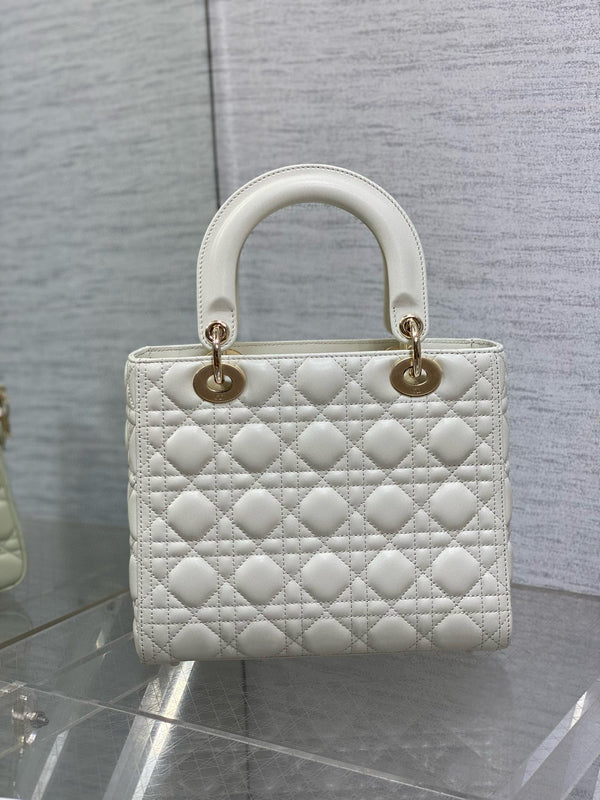 CD Lady Dior 24cm White Lambskin Light Gold Hardware