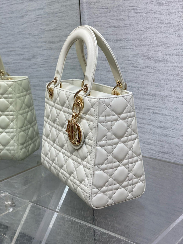 CD Lady Dior 24cm White Lambskin Light Gold Hardware