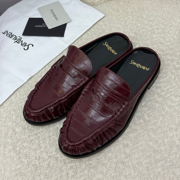 YSL 25 Loafer Burgundy Black Cowhide