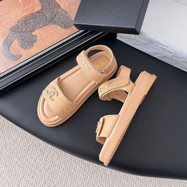 Chanel Sandal Beige Horsehair Calfskin
