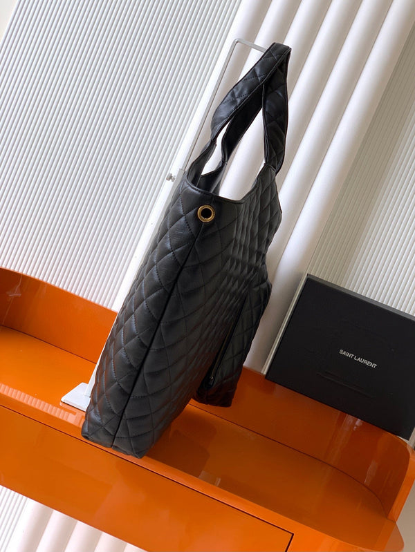 YSL ICARE GOLDEN DRAGON TOTE BAG LARGE BLACK SHEEPSKIN