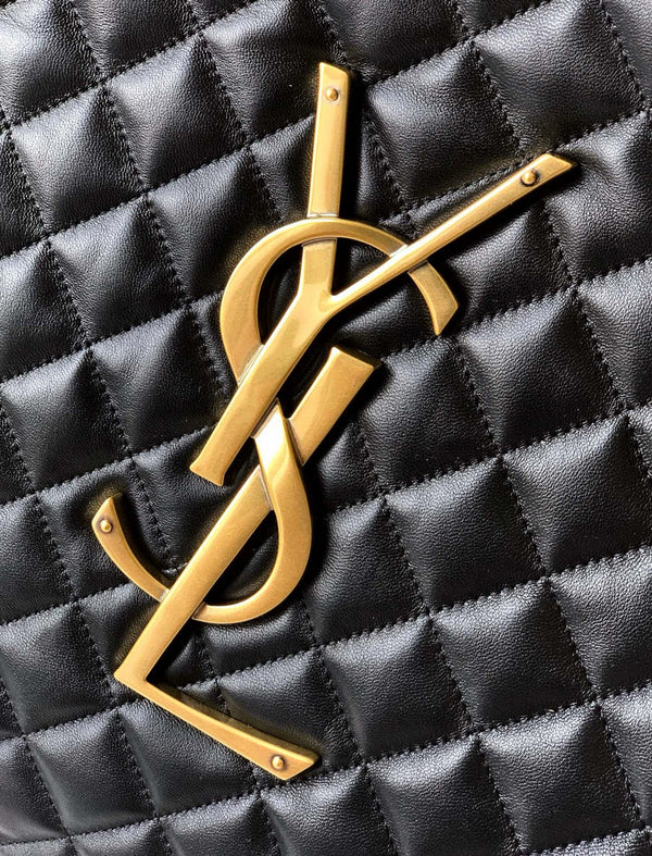 YSL ICARE GOLDEN DRAGON TOTE BAG LARGE BLACK SHEEPSKIN