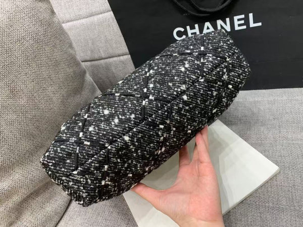 Chanel Hobo 39cm Bag Black Gray Tweed