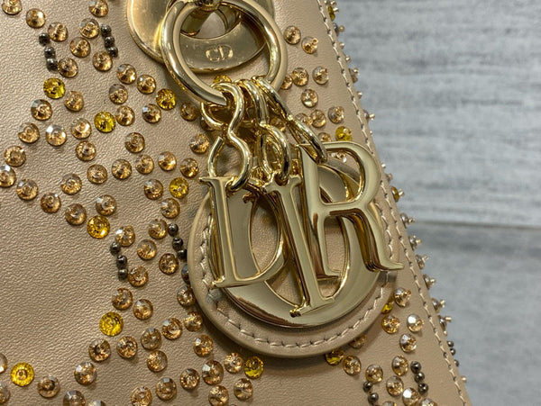 CD Lady Dior 17cm Bag Gold Diamond Silk