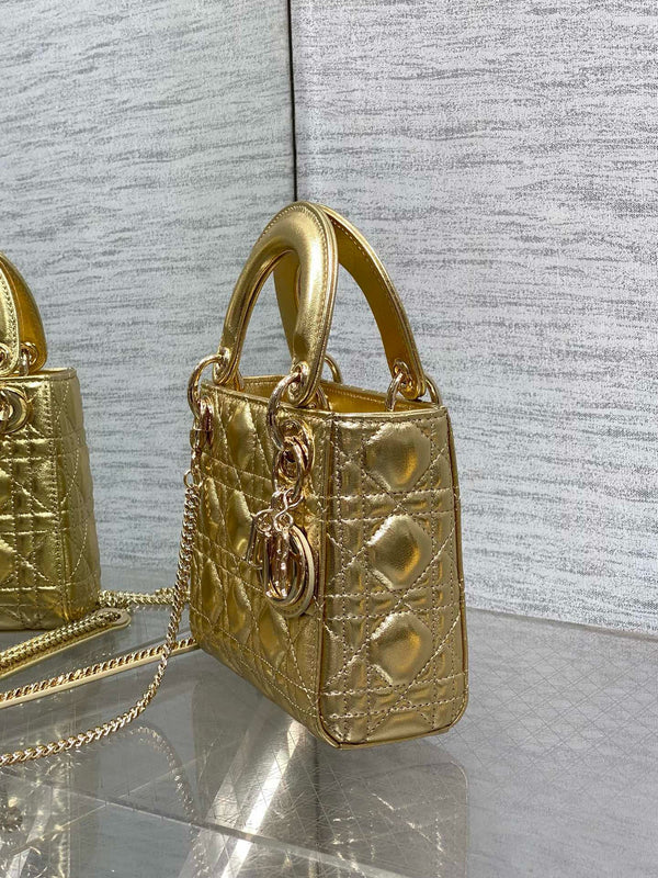 CD Lady Dior 17cm Bag Gold Lambskin