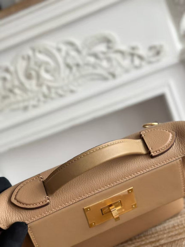 Hermes Mini 24 24 Bag Beige Gold Leather