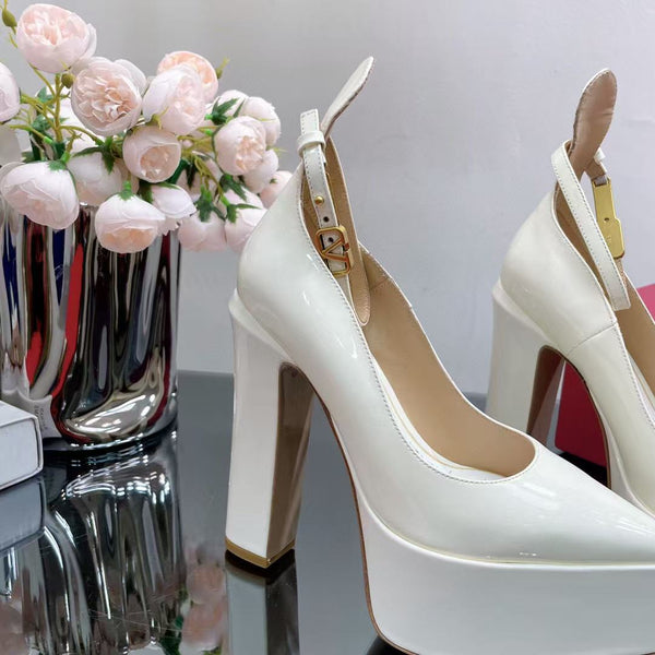 Valentino Roira Block Heel Platform 15cm High Heel White Pumps