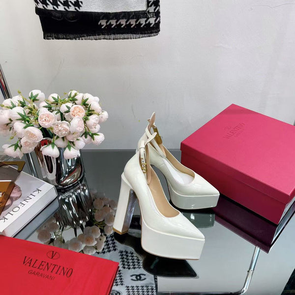 Valentino Roira Block Heel Platform 15cm High Heel White Pumps
