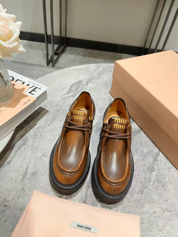 Miu Laced Fumé Sienna Cowhide Loafers