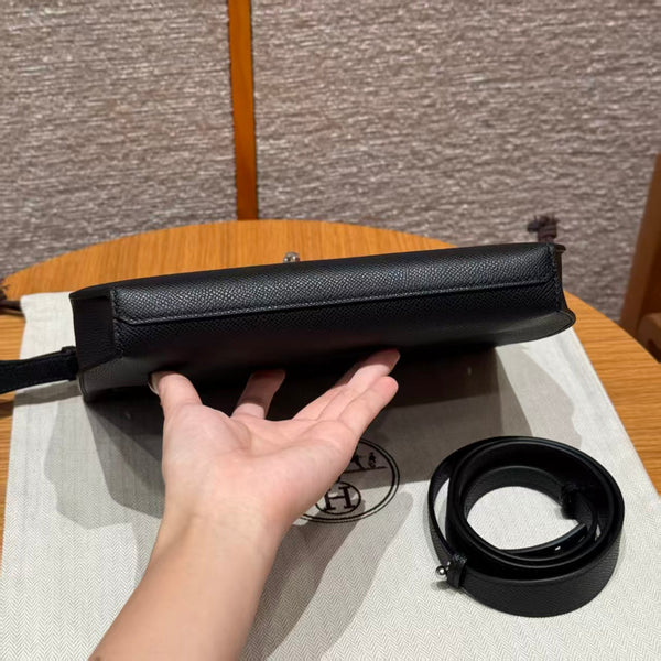 Hm Kelly Depeches Pouch 25 Pouch Black Cowhide Sliver Hardware