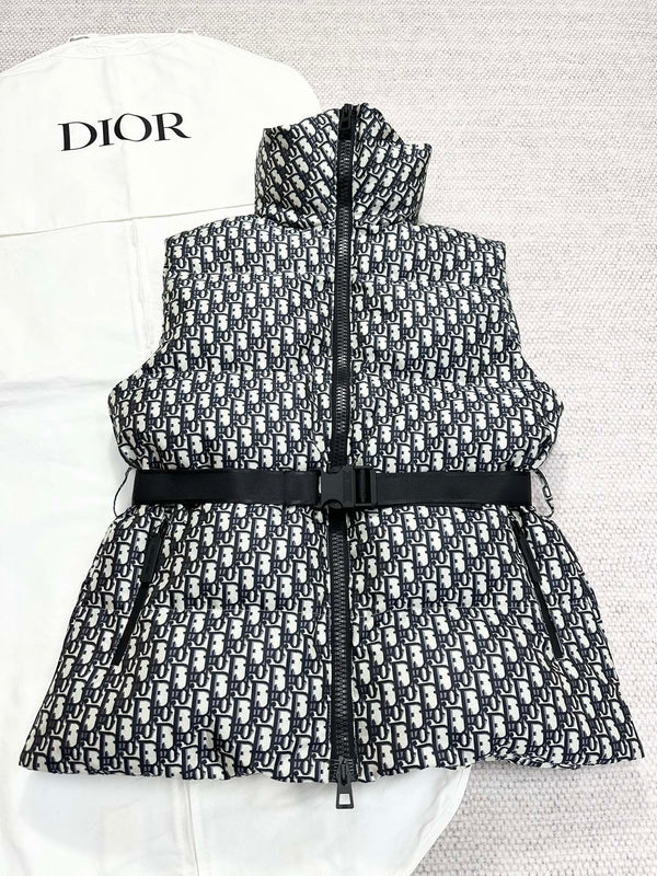 CD Alps Belted Puffer Vest Black White Polyester