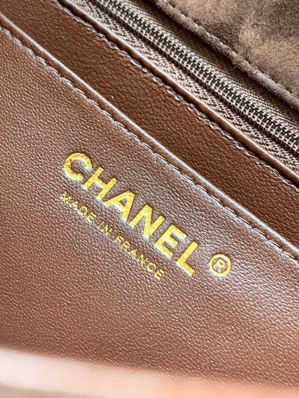 Chanel 25 Flap Bag Dark Brown Gold Suede Leather