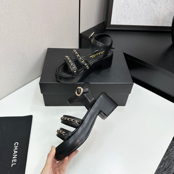 CC 25FW Platform Sandals 6cm Heel Black Calfskin