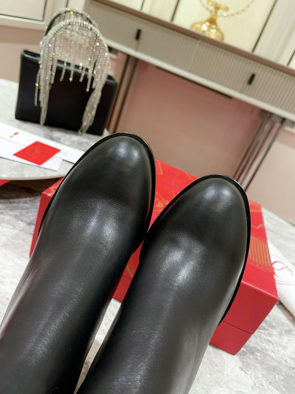 CL Turn-Lock Buckle Red Sole Booties Black Calfskin