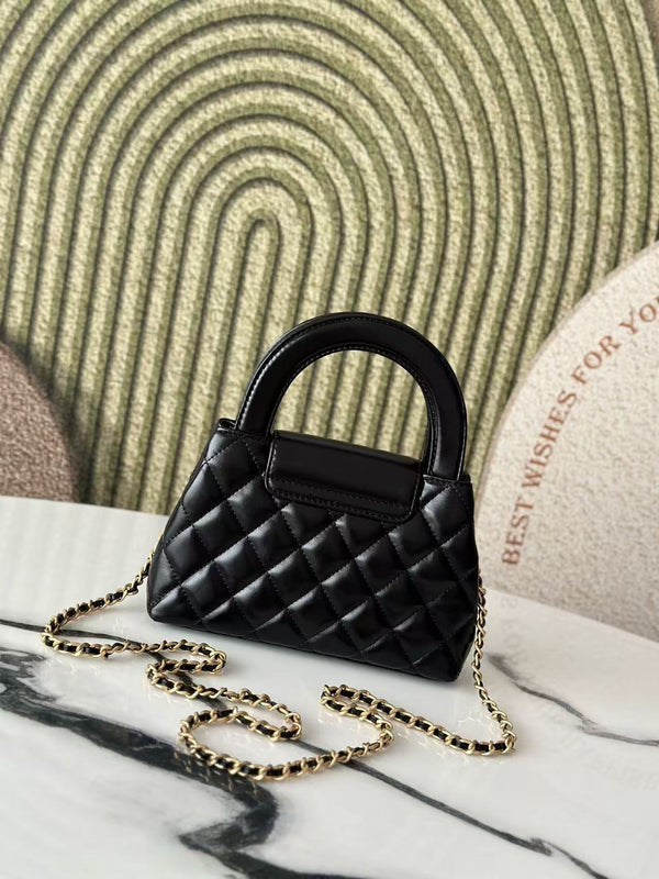 cc 24a nano 19cm kelly shopper bag black lambskin light gold hardware