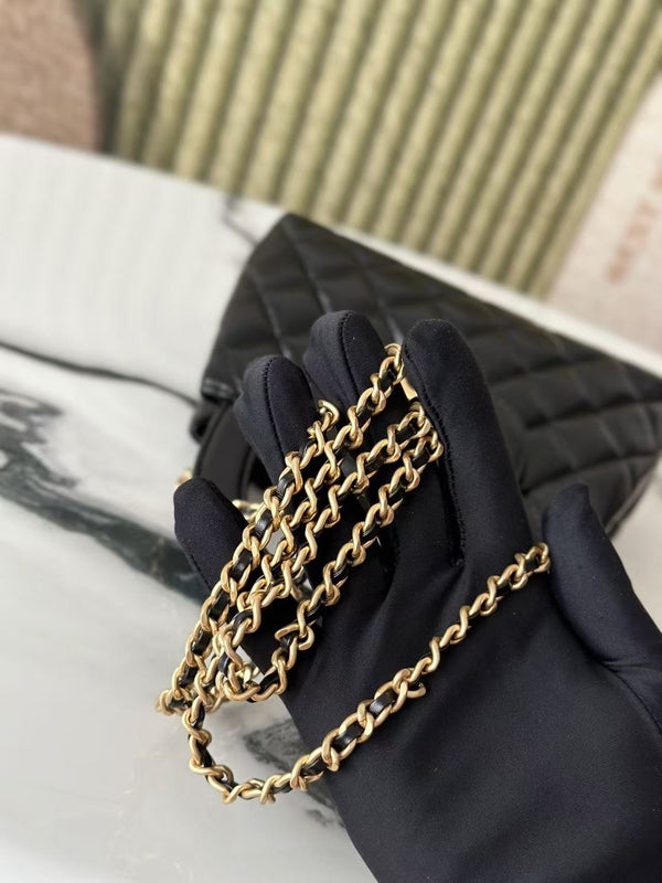 cc 24a nano 19cm kelly shopper bag black lambskin light gold hardware