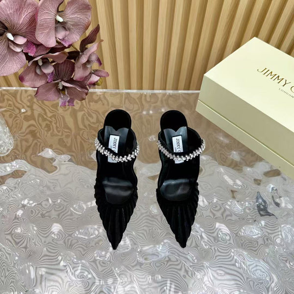 Jimmy Choo 2025 Flocked Velvet Striped Black Mesh Bing 100 Pumps With Crystals