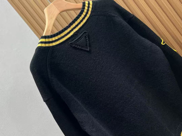 Prada Logo-appliquéd Cardigan Black Yellow Wool Cashmere