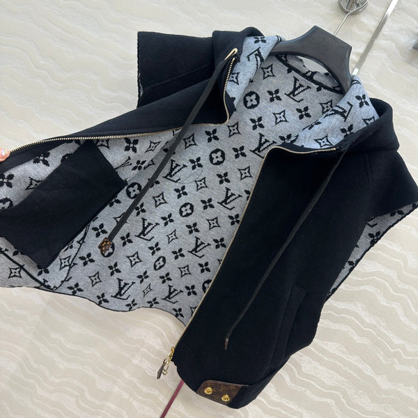LV 25FW Double Face Open Arm Jacket Black Wool