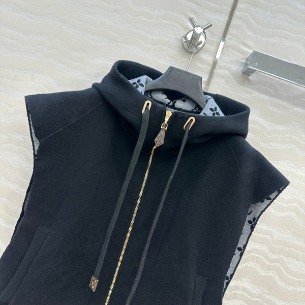 LV 25FW Double Face Open Arm Jacket Black Wool