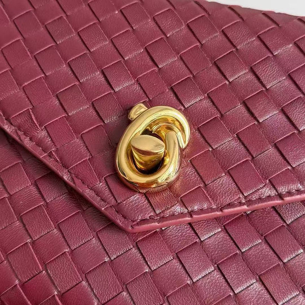 BV Knot Lock Bag 25cm Burgundy Gold Lambskin