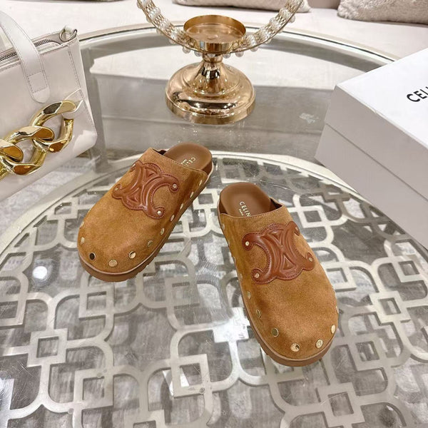 Celine 25 Rivet Birkenstock Slippers Brown Suede
