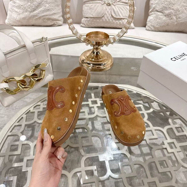 Celine 25 Rivet Birkenstock Slippers Brown Suede