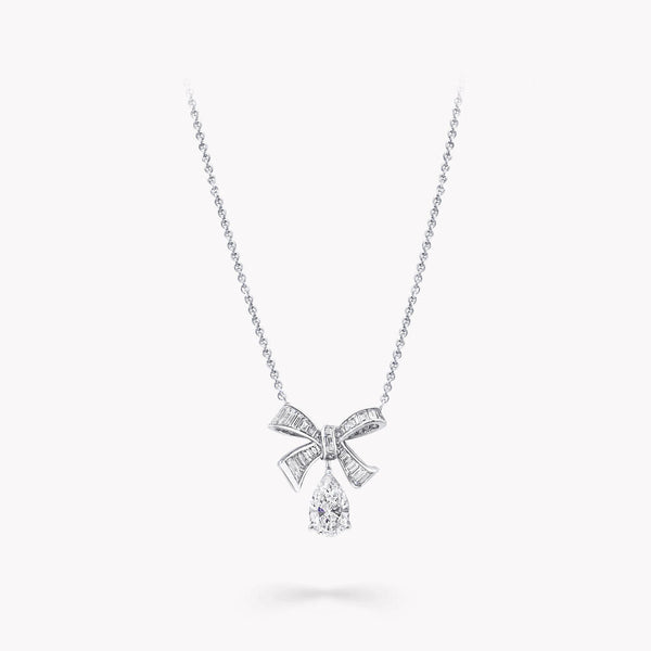 TILDA BOW BAGUETTE CUT SILVER DIAMOND DROP NECKLACE