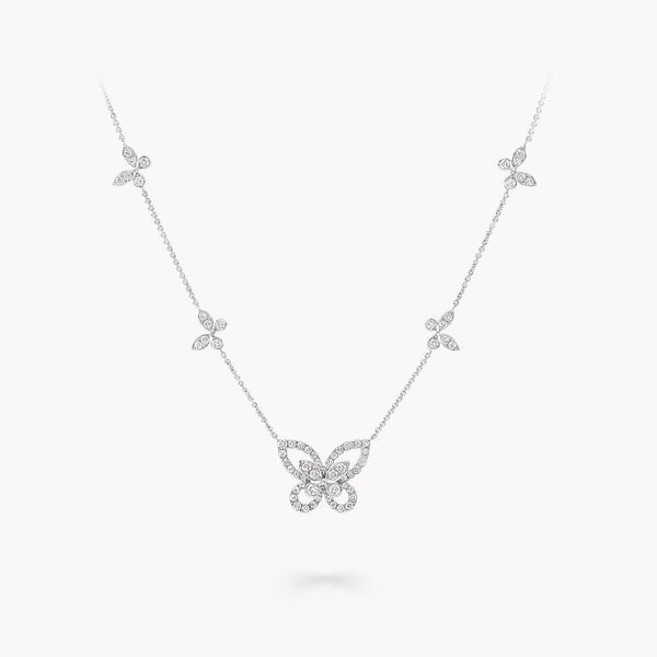 MULTI BUTTERFLY SILHOUETTE SILVER DIAMOND NECKLACE