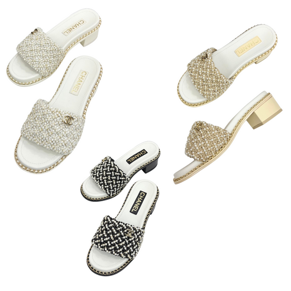 CC 25 Mules con tacco medio in velluto a coste perlato e pelle di agnello 270775