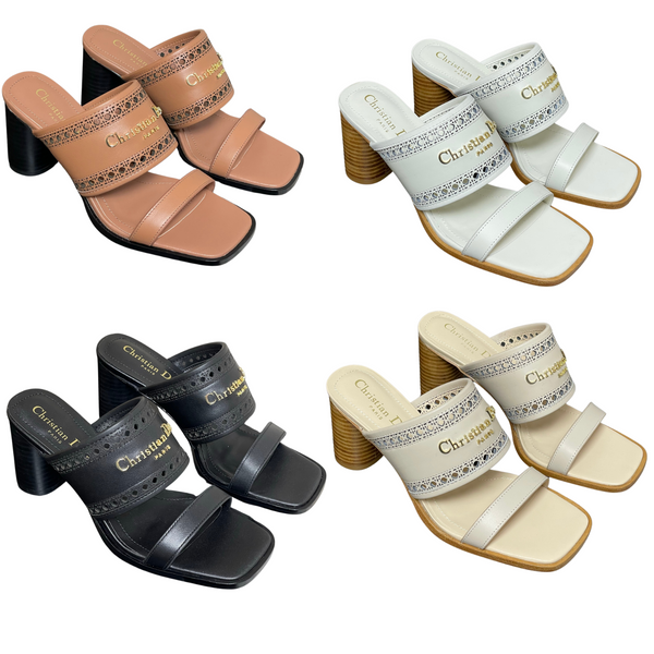 CD 25 D-Lane Heeled Slide Double Strap Calfskin
